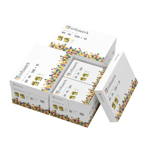Infowerk Druckerpapier Kopierpapier 15000 Blatt 30 x 500 A4 80g Premium Hochweiß CIE 160 Testsieger PEFC Umweltzertifikat von Infowerk