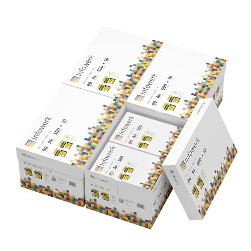 Infowerk Druckerpapier Kopierpapier 20000 Blatt 40 x 500 A4 80g Premium Hochweiß CIE 160 Testsieger PEFC Umweltzertifikat von Infowerk