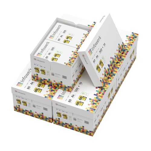 Infowerk Druckerpapier Kopierpapier 25000 Blatt 50 x 500 A4 80g Premium Hochweiß CIE 160 Testsieger PEFC Umweltzertifikat von Infowerk