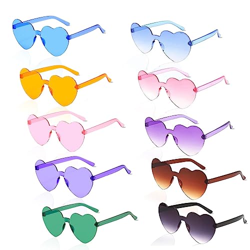 Infreecs 10 Stück Herz Party Brillen, Retro Randlose Herzbrillen, Transparente Candy Color Sonnenbrille, Hippie Herzförmige Brille für Karneval, Festival, Geburtstagsfeier, Party von Infreecs