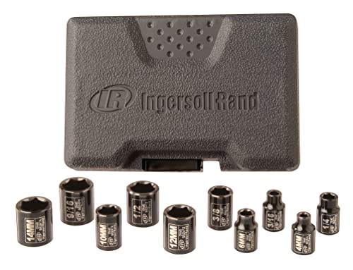Ingersoll Rand 1/4"-Antrieb Steckschlüsselsatz SK2C10N (3/16", 1/4", 3/8", 1/2", 9/16", 4, 6, 9, 12, 14 mm), Steckschlüssel Satz lang als Werkzeugset für KFZ und Auto von Ingersoll-Rand