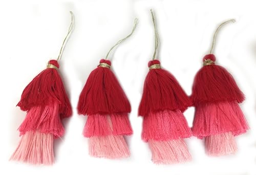 Inhika 4 x dreilagige Quasten mit Aufhängeschlaufe für Schmuckherstellung, Kleidung, Charm, Taschendekoration, Schlüsselanhänger (Rosa, 4) von Inhika
