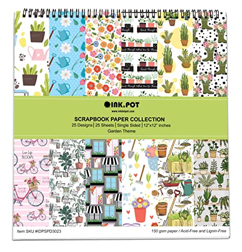 Inkdotpot 25 Gartenthema Textur Scrapbook Paper Pad 12X12- Einseitige Sammelalbumpapier - Bunte Karton Papier Scrapbooking Diy Dekorative Hintergrund Kartürebedarf - Journal Handwerk Papier von Inkdotpot