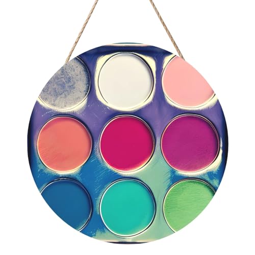 Runde Farbpalette, runde Holztafelmalerei, 30,5 cm. Exquisites Kunstwerk, umweltfreundliches Holz, eine elegante Wahl für Heimdekoration. von Inkmhztk
