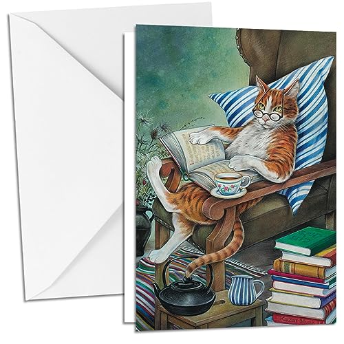 Inkognito Klappkarte Grußkarte inkl. Umschlag, Motiv: ''KD Bücher-Kater'' | Künstler: Reinhard Michl | Art-Nr.: 1253-5 | vom Berliner Verlag von Inkognito