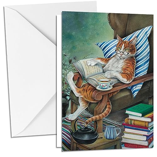 Inkognito Klappkarte Grußkarte inkl. Umschlag, Motiv: ''KD Bücher-Kater'' | Künstler: Reinhard Michl | Art-Nr.: 1253-5 | vom Berliner Verlag von Inkognito