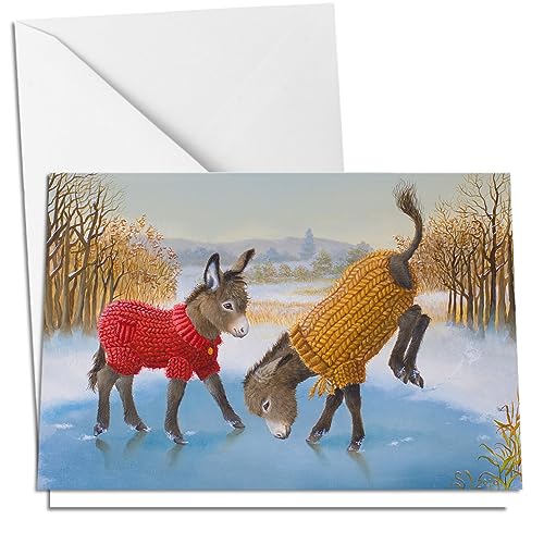 Inkognito Klappkarte mit Umschlag 10,5 x 14,8 cm (hoch) • 17866-5 ''KD Donkeys on Ice Künstler Suzan Visser • Fantastik • Satire • Tiere • 0 • 0 • 0 von Inkognito