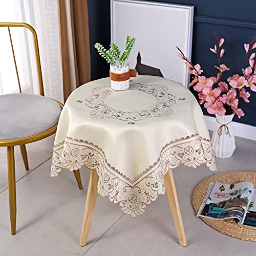 Tischdecke, klein, quadratisch, beige, europäischer Stil, mit eleganten Blumenmuster, bestickt, 56 x 56 cm, 2 Stück von Inmerget