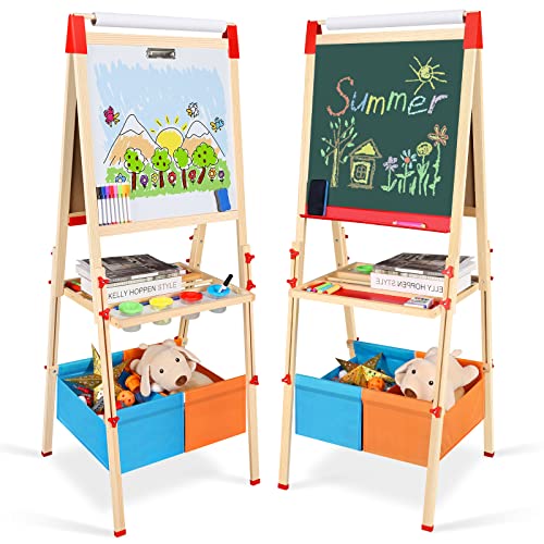 Innedu Kinder Staffelei, Groß Holz-Doppelseitige Kindertafel, Spielzeug zeichnen mit Buchstaben, Zahlen, Kreiden und Farbstift, Kunstspielzeug Geschenk für Kinder ab 3-16 Jahre von Innedu