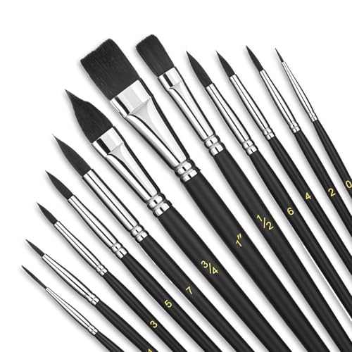 12 Stück Aquarellpinsel-Set, Professionelle KüNstlerpinsel füR Acrylmalerei, Weiche Nylonhaar-öLpinsel, Flache, Künstlerpinsel, Filbert Pinsel Rund Flach Pinsel für Aquarell Acryl Gouache Ölgemälde 12 Stück Aquarellpinsel-Set, Professionelle KüNstlerpinsel füR Acrylmalerei, Weiche Nylonhaar-öLpinsel, Flache, Künstlerpinsel, Filbert Pinsel Rund Flach Pinsel für Aquarell Acryl Gouache Ölgemälde von InnoHHustle