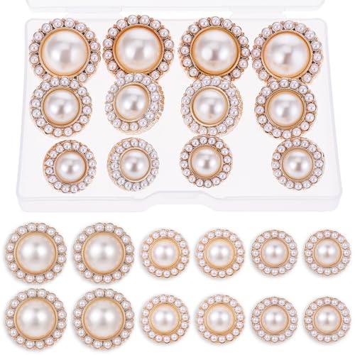 15 Stück Knöpfe für Strickjacke, Perlen Buttons Nähen In Faux Imitation Pearl, Künstliche Vintage Runde Perlenknöpfe Strass für DIY Crafts (18 mm, 21 mm, 25 mm) von InnoHHustle
