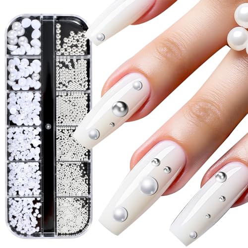3D Weiß Perlen Nägel Beads Nagel Perlen Edelstahl Perlen Gold und Silberne Kaviar Charms Nägel Mini Strasssteine Nägel Set mit von InnoHHustle
