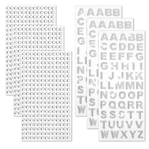 945 Stück Strass Buchstaben Aufkleber, 6 Blatt Glitzer Selbstklebende Diamant Alphabet Aufkleber Schwarz Bling Kristall Buchstaben Edelstein Bordüre für DIY Handwerk Dekor Kleidung von InnoHHustle