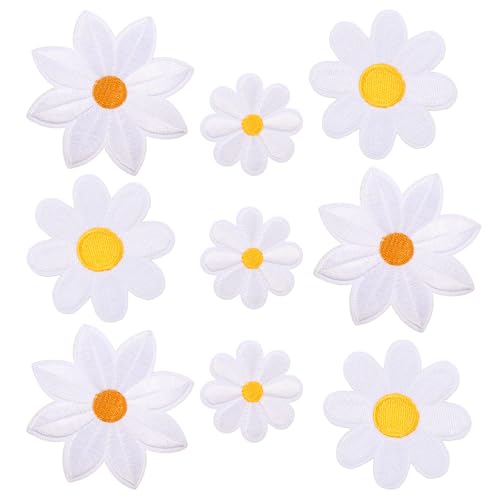 Aufnäher zum Aufbügeln, Motiv: niedliche Gänseblümchen, bestickt, weiße Applikation, Sonnenblume, zum Aufnähen, für Kleidung, Taschen, Jacken, Jeans, Bastelarbeiten, 9 Stück Aufnäher zum Aufbügeln, Motiv: niedliche Gänseblümchen, bestickt, weiße Applikation, Sonnenblume, zum Aufnähen, für Kleidung, Taschen, Jacken, Jeans, Bastelarbeiten, 9 Stück von InnoHHustle