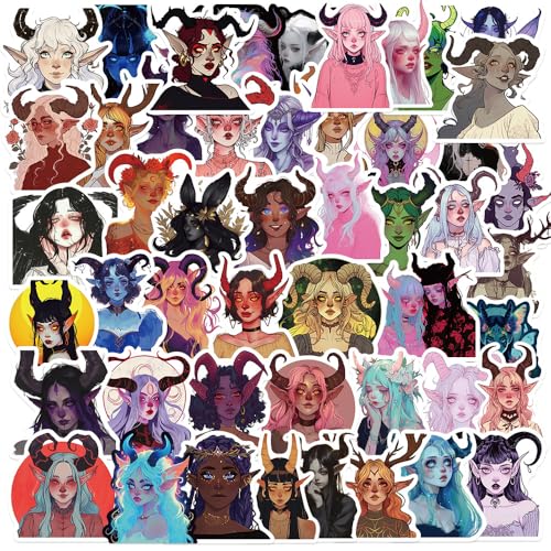 Fantasy Sticker, Anime Stickers, Dark Romance Sticker, Wasserdichte Aufkleber, 50 Stück Cartoon-Hexen-Graffiti-Aufkleber DIY für Handy, Wasserflasche, Scooter und Koffer (Hexe) von InnoSpring