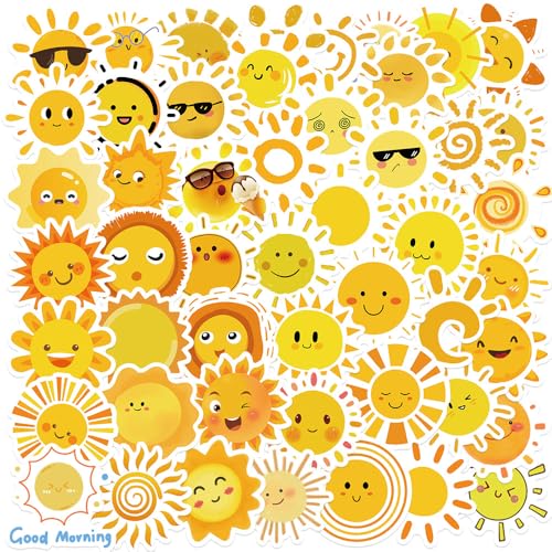 Sunshine Sticker,Sonne Aufkleber,50 Stück Sonnenaufkleber,Kleine Sonne Aufkleber,Niedliche Aufkleber DIY für Handy, Wasserflasche, Scooter und Koffer (Sonne) von InnoSpring