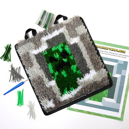 Innovative Designs Minecraft Knüpfhaken-Set für Kinder, Knüpfhaken-Set, vorgeschnittenes Garn, Knüpfhaken-Werkzeug, Bedienungsanleitung (evtl. nicht in deutscher Sprache) von Innovative Designs