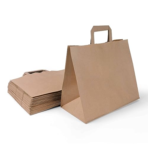 Inoverse Papiertragetaschen, Geschenktüten, Papiertüten mit Henkel, Kraftpapier Tüten, Papier Tragetasche, Papiertaschen, Papiertüten groß, Braun, 26+17x25 cm, 250 Stück von Inoverse