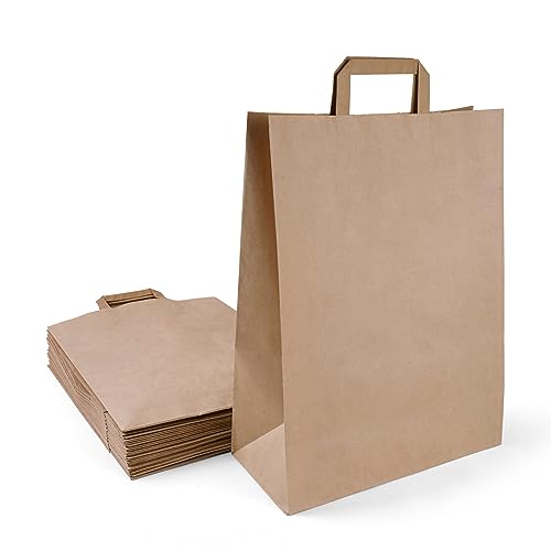 Inoverse Papiertragetaschen, Geschenktüten, Papiertüten mit Henkel, Kraftpapier Tüten, Papier Tragetasche, Papiertaschen, Papiertüten groß, Braun, 32+16x44 cm, 250 Stück von Inoverse