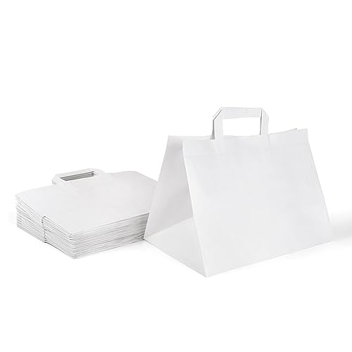 Inoverse Papiertragetaschen, Geschenktüten, Papiertüten mit Henkel, Kraftpapier Tüten, Papier Tragetasche, Papiertaschen, Papiertüten groß, Weiß, 32+17x22 cm, 250 Stück von Inoverse