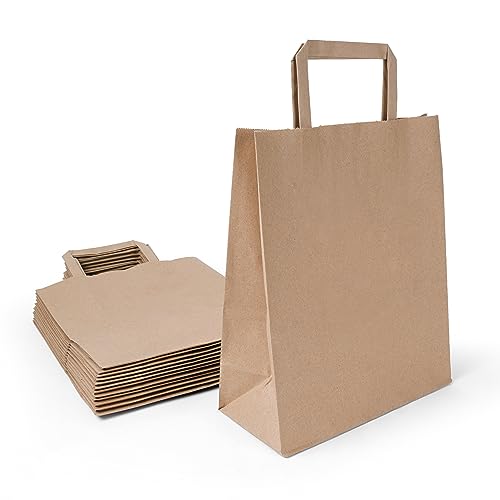 Inoverse Papiertragetaschen, Geschenktüten, Papiertüten mit Henkel, Kraftpapier Tüten, Papier Tragetasche, Papiertaschen, Papiertüten klein, Braun, 22+10x28 cm, 250 Stück von Inoverse