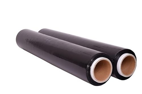 Inoverse Stretchfolie Schwarz, Folie Für Möbel & Umzug, Palettenfolie, Wickelfolie, Verpackungsfolie auf Rolle, Strechfolienrolle, Verpackungsmaterial, Schwarz Folie, 50cm/1.5kg, 2 Rollen von Inoverse