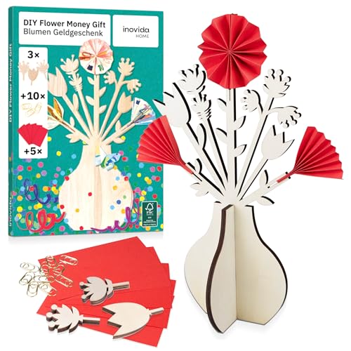 Geldgeschenk Verpacken : Schöne Blumenvase aus Holz als Geldgeschenke Verpackung – Geburtstagskarte Geldgeschenk – Geldbaum und Geldhalter für Geburtstag, Hochzeit und Weihnachten – Inovida von Inovida