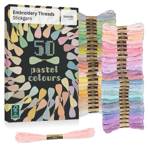 Stickgarn Set 50 Farben je 5 Meter in Pastell: Pastellfarben Nähgarn Set – Freundschaftsarmbänder selber machen – Sticken, Armband knüpfen, Flechten – Kreuzstich Set – Embroidery Thread – Inovida Stickgarn Set 50 Farben je 5 Meter in Pastell: Pastellfarben Nähgarn Set – Freundschaftsarmbänder selber machen – Sticken, Armband knüpfen, Flechten – Kreuzstich Set – Embroidery Thread – Inovida von Inovida