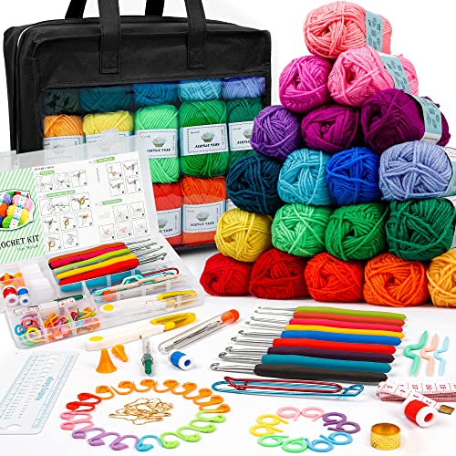 Inscraft Häkelwolle Set, 103 Stück Häkelgarn Set mit 2180yd Strickgarn in 30 Farben, Nädeln, Zubehör und Tasche, Häkelset für Kinder, Erwachsene, Anfänger, Acrylwolle zum Häkeln & Stricken Inscraft Häkelwolle Set, 103 Stück Häkelgarn Set mit 2180yd Strickgarn in 30 Farben, Nädeln, Zubehör und Tasche, Häkelset für Kinder, Erwachsene, Anfänger, Acrylwolle zum Häkeln & Stricken von Inscraft