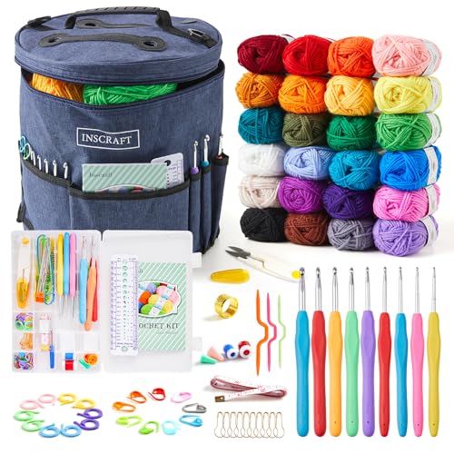 Inscraft 24 Farben Häkelwolle Set, Premium Wolle Set mit Faden, Haken, Anleitung, Aufbewahrungsbeutel, Häkelgarn, Strickwolle Set für Erwachsene, Anfänger und Profis Häkelndeln, Zubehör, Tasche Inscraft 24 Farben Häkelwolle Set, Premium Wolle Set mit Faden, Haken, Anleitung, Aufbewahrungsbeutel, Häkelgarn, Strickwolle Set für Erwachsene, Anfänger und Profis Häkelndeln, Zubehör, Tasche von Inscraft