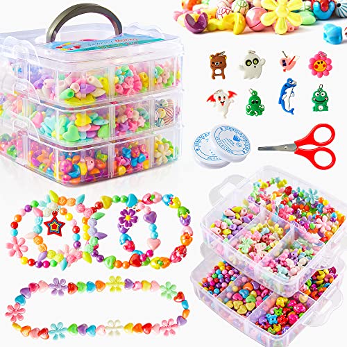 Jewelry Making Bead, Armbänder selber machen 1100 Stück 15 Perlenset zum auffädeln, inklusive Schere, dünne Schnur, 3 Haarbänder, Armband Zubehör, Ketten selber machen Set, Bastelsets für Kinder Jewelry Making Bead, Armbänder selber machen 1100 Stück 15 Perlenset zum auffädeln, inklusive Schere, dünne Schnur, 3 Haarbänder, Armband Zubehör, Ketten selber machen Set, Bastelsets für Kinder von Inscraft