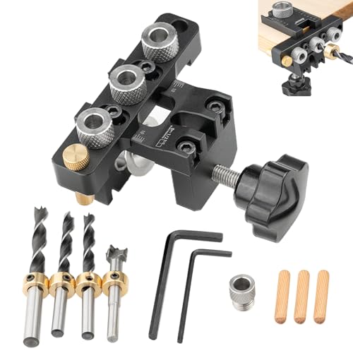 Inscrip 3-in-1 Pocket Hole Jig Kit, mit 8/10/15mm Taschenloch Holzdübel Bohrschablone Set, Holzdübel Bohrschablone mit Positionierungsclip, Einstellbare Bohrführung Puncher Locator, Doweling Jig Kit von Inscrip