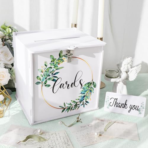 Inscrip Hochzeitskartenbox mit Schloss, Weiße PVC-Geschenkkartenbox für Hochzeitsempfang, Eukalyptus DIY Hochzeit Geldumschlag Kartenbox, für Party Abschlussfeier Babyparty Geburtstag Dekorationen Inscrip Hochzeitskartenbox mit Schloss, Weiße PVC-Geschenkkartenbox für Hochzeitsempfang, Eukalyptus DIY Hochzeit Geldumschlag Kartenbox, für Party Abschlussfeier Babyparty Geburtstag Dekorationen von Inscrip