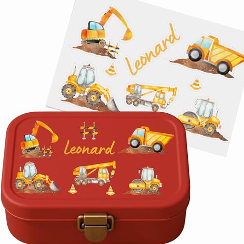 Bagger Namensaufkleber für Kinder – personalisierte Aufkleber Baustelle – spülmaschinenfest – Sticker Set für Brotdose, Trinkflasche, Helm – Kita & Schule – mit Wunschname von InselKids