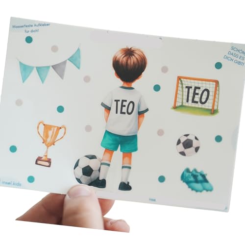 Personalisierte Aufkleber für Kinder – spülmaschinenfest & wasserfest – Fußball-Sticker mit Namen für Brotdose, Schultüte & Schule – Geschenkidee für Jungs (A4/A5) von InselKids