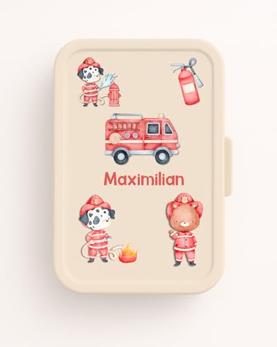 Sticker Feuerwehrhund & Feuerwehrbär mit Namen – personalisierte Aufkleber für Kinder – spülmaschinenfest & wasserfest – für Brotdose, Trinkflasche, Kita, Schule (DIN A6 (10,5 × 14,8 cm) von InselKids
