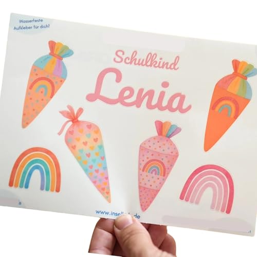 Sticker Schulkind 2025 DIN A5 – personalisiert mit Name – wasserfest & spülmaschinengeeignet – Aufkleber für Brotdose & Trinkflasche – Regenbogen Schultüte – Geschenk Einschulung von InselKids