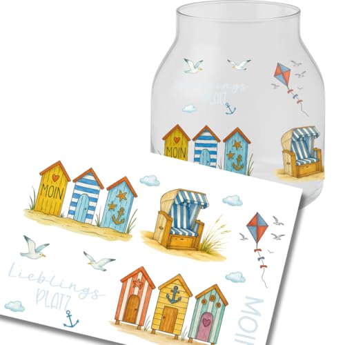 Sticker Set maritim – Strandhäuschen & Küstenmotive – wasserfeste Aufkleber A4/A5/A6 – spülmaschinenfest – für Windlichter, Gläser & DIY Deko Sticker Set maritim – Strandhäuschen & Küstenmotive – wasserfeste Aufkleber A4/A5/A6 – spülmaschinenfest – für Windlichter, Gläser & DIY Deko von InselKids