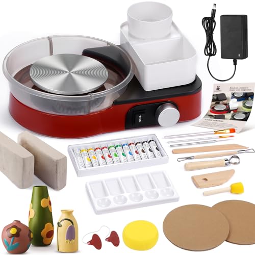 Töpferscheibe für Erwachsene – Komplettes Töpferwerkzeug-Set für Anfänger, 15,2 cm Drehteller, Zwei-Wege-Rotation, einstellbare Geschwindigkeit, 1 kg. Lufttrocknender Ton, Mini-Töpferscheibe mit von Insnug