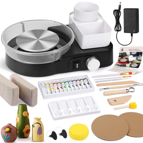 Töpferscheibe für Erwachsene – Komplettes Töpferwerkzeug-Set für Anfänger, 15,2 cm Drehteller, Zwei-Wege-Rotation, einstellbare Geschwindigkeit, 1 kg. Lufttrocknender Ton, Mini-Töpferscheibe mit von Insnug