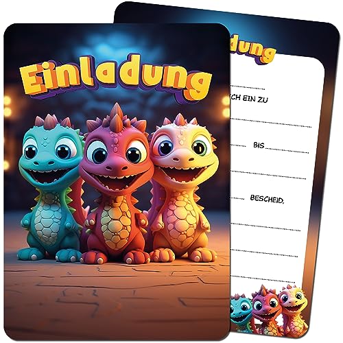 Dino-Party Kindergeburtstag Einladungskarten - 12 Karten Geburtstag Junge, Mädchen, Party im Dinosaurier Design, Made In Germany von Inspiracles