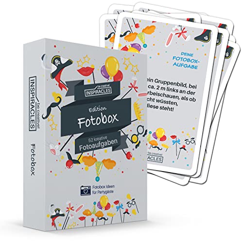 INSPIRACLES Fotoaufgaben für die Fotobox – Kreatives Fotospiel für Geburtstag, Hochzeit & Events – 52 Witzige Aufgaben für Gäste – Spielkarten für lustige Erinnerungsfotos INSPIRACLES Fotoaufgaben für die Fotobox – Kreatives Fotospiel für Geburtstag, Hochzeit & Events – 52 Witzige Aufgaben für Gäste – Spielkarten für lustige Erinnerungsfotos von Inspiracles