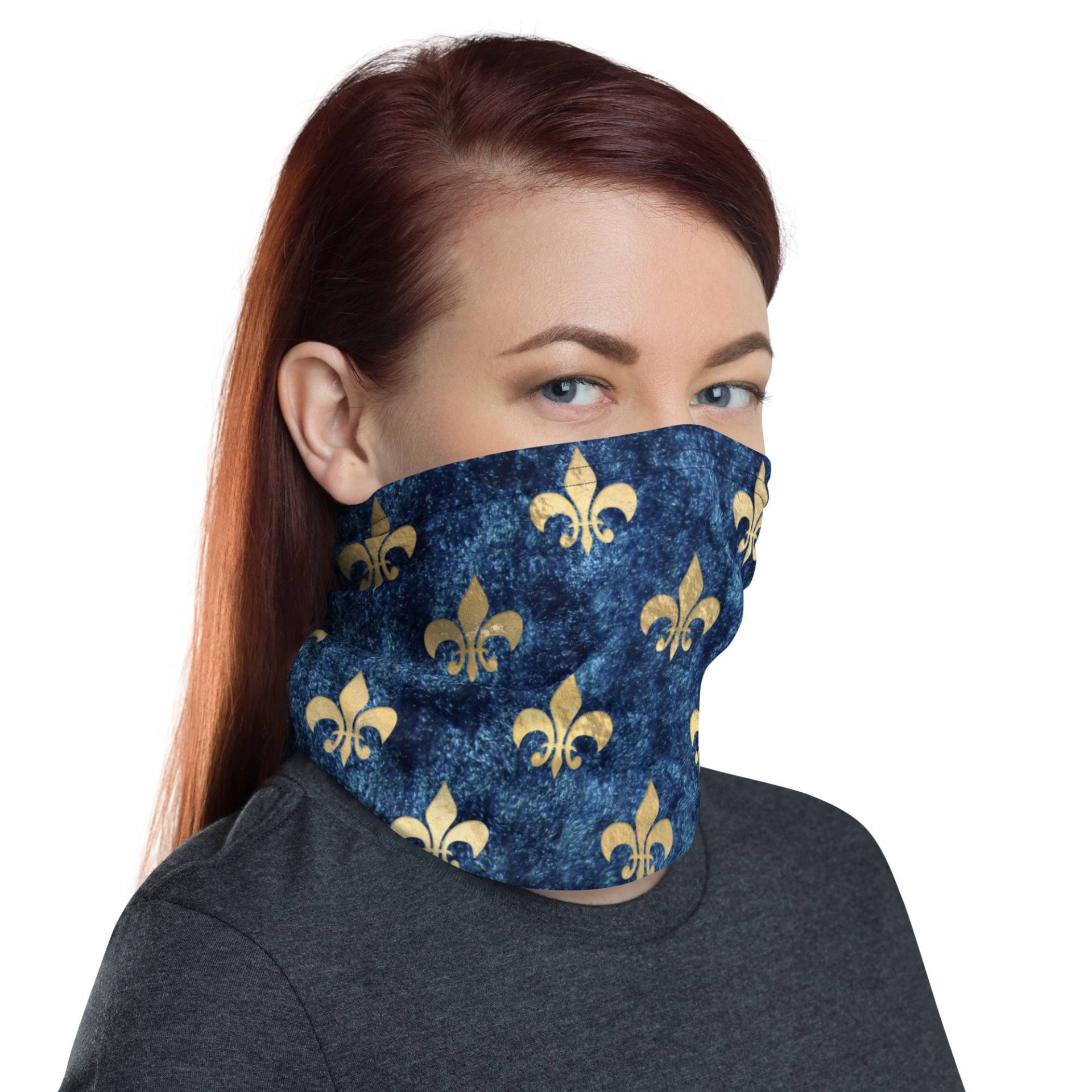 Fleur-De-Lis Blau & Gold Waschbar Gesichtsmaske Hals Gaiter von InspiredRebellion