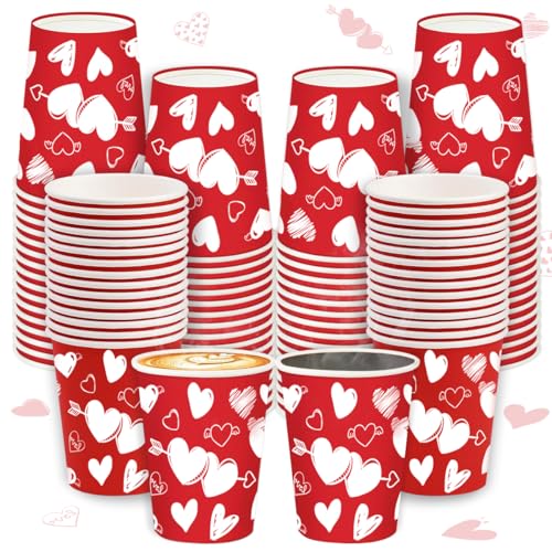 100 Pcs Valentinstag Tassen 9 oz Einweg-Papierbecher Herz rot trinken Tee Einweg-Valentinstag Kaffeetassen für Valentinstag Party Supplies, Hochzeit Jahrestag Geburtstag Dekor (Valentine's-100) von Inspireyee