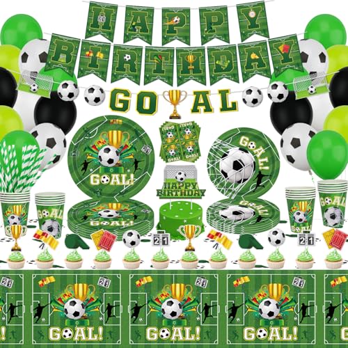 181 Pack Fußball-Party liefert Sport-Thema Geburtstag Dekorationen Fußball-Party-Geschirr-Set-Platte Serviette Tischdecke Fußball-Banner für Jungen Sport-Thema Geburtstag Dekorationen dient 20 Gäste 181 Pack Fußball-Party liefert Sport-Thema Geburtstag Dekorationen Fußball-Party-Geschirr-Set-Platte Serviette Tischdecke Fußball-Banner für Jungen Sport-Thema Geburtstag Dekorationen dient 20 Gäste von Inspireyee