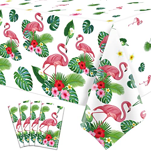 4 Pack Flamingo Tischdecke Hawaiian Luau Tischdecken für Party Dekoration Tropische Flamingo Tischdecke Rechteck 86x51 Zoll Party-Tischdecken mit Farmtier-Thema für Kuh-Geburtstags-Partyzubehör von Inspireyee