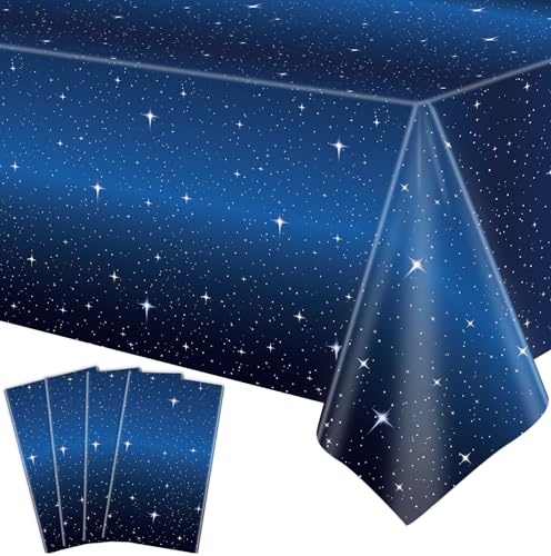 4 Stück Space Galaxy Party Kunststoff-Tischdecke, Weltraum-Galaxie-Motiv, rechteckige Kunststoff-Tischdecke, für Babyparty, Jungen, Mädchen, Geburtstagsparty-Zubehör, 130x 220 cm von Inspireyee