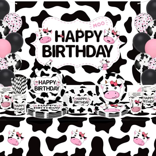 Inspireyee 160 PCS Kuh Party Dekorationen Kuh Druck Geburtstag Partyzubehör Kuh Thema Party Set-Kuh Druck Teller, Servietten, Tischdecke, Backdrop für Bauernhof Kuh Baby Dusche Geburtstag serviert 20 von Inspireyee