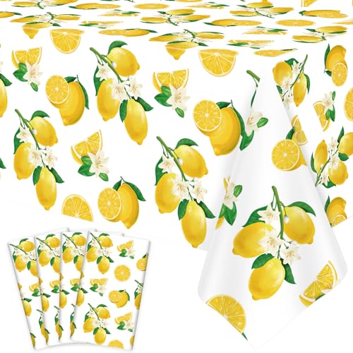 Inspireyee 4 Pack Zitrone Tischdecke Zitronen Sommer Party Tisch Decken Rechteck Zitronen Tischdecke 51 x 86 Frühling Sommer Zitrone Thema Geburtstag Party Picknick Zubehör(Lemon-4) von Inspireyee