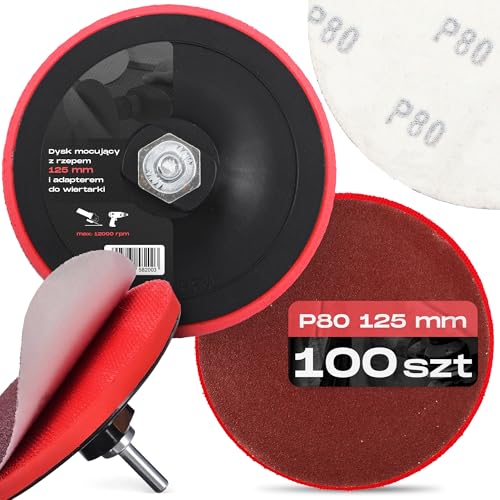 100x Schleifscheiben 125 mm P80 Rund Schleifpapier Schleifpads Schleifblätter Klett Winkelschleifer Scheibe Set + Bohrmaschine Polierteller Schleifteller Adapter M14 von Instalguru